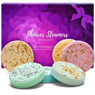 Cleverfy Aromatherapy Shower Steamers - Variety Pack Of 6 Shower Bombs with Essential Oils. Purple Set: Lavender, Menthol  Eucalyptus, Vanilla, Watermelon, Grapefruit, and Peppermint