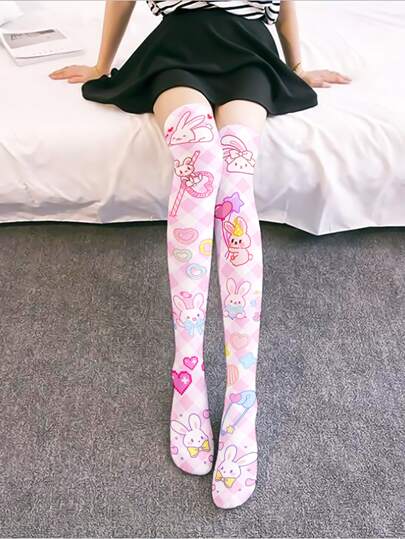 Cartoon Graphic Over The Knee Socks