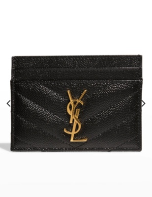 YSL Grain de Poudre Leather Card Case, Golden Hardware