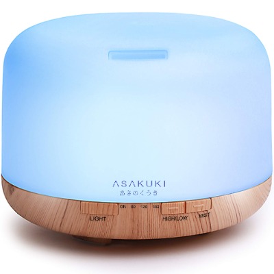 ASAKUKI 500ml Essential Oil Diffuser, 5 in 1 Ultrasonic Aromatherapy Fragrant Oil Vaporizer Humidifier, Timer and Auto-Off Safety Switch, 7 LED Light Colors