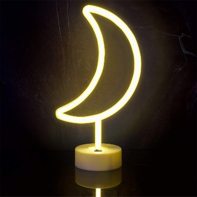 Funpeny Moon Neon Signs, LED Ramadan Festival Moon Neon Lights, Decor for Table,Desk,Indoors,Home Bedroom Decorations USB Charging  Battery