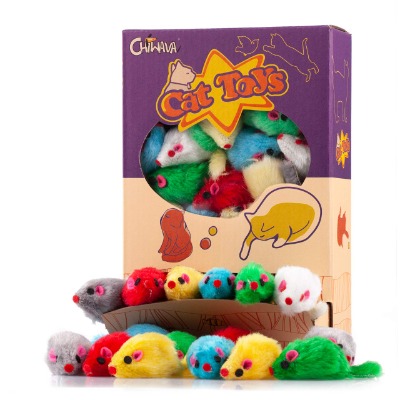 CHIWAVA 4.1'' Furry Cat Toy Mice Rattle Small Mouse Kitten Interactive Play Assorted Color