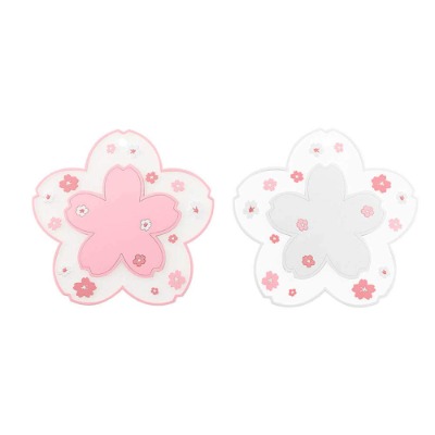 Insulation Drinks Coaster Set of 2, Soft PVC Floral Cherry Blossoms Cup Mats Protect Your Tables from Scratches for Beer, Coffee, Tableware(S)