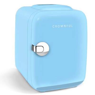 CROWNFUL Mini Fridge, 4 Liter/6 Can Portable Cooler and Warmer Personal Fridge for Skin Care, Cosmetics, Food,Great for Bedroom, Office, Car, Dorm, ETL Listed (Blue)
