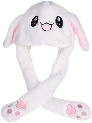Mimgo-Shop Funny Plush Bunny Hat Ear Moving/Jumping Rabbit Hat Cute Animal Ear Flap Hat with Paws for Women Girls