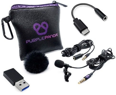 Purple Panda PC/USB Lavalier Lapel Microphone for Computer with USB C and USB A Adapter - Compatible with MacBook, Laptop, iMac, Desktop - Plug  Play Clip On Lav Mic with 9.8ft Extension Cord