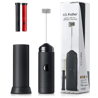 Handheld Milk Frother for Coffee, Carniway Electric Frother Wand Mixer for Cappuccino, Black Mini Foam Machine, Red Coffee Whisk Hand Drink Mixer with Cap, Portable Froth Maker Stirrers for Macchiato