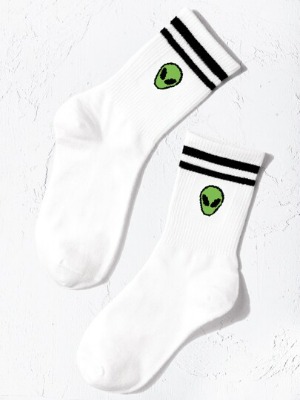 Alien & Striped Pattern Crew Socks
