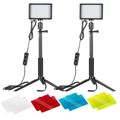 NEEWER 2 Packs Dimmable 5600K USB LED Video Light with Adjustable Tripod Stand/Color Filters for Tabletop/Low Angle Shooting, Colorful LED Lighting, Product Portrait YouTube Video Photography