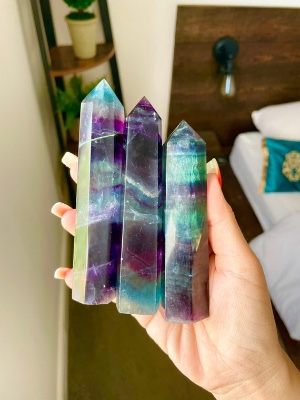 A GRADE Rainbow Flourite Crystal Tower Wand Point | Etsy UK