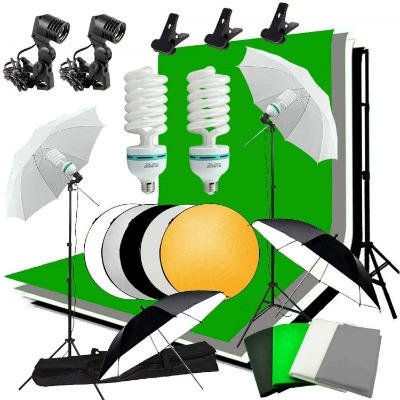 Abeststudio Studio Umbrella Continuous Lighting Backdrop Kit - 4 Backdrops (White,Green,Black,Gray) + 2 Umbrellas + 2X 125W Light Set + Background Support Stand System + Lighting Stand + 60cm 5 in 1 Reflector Panel