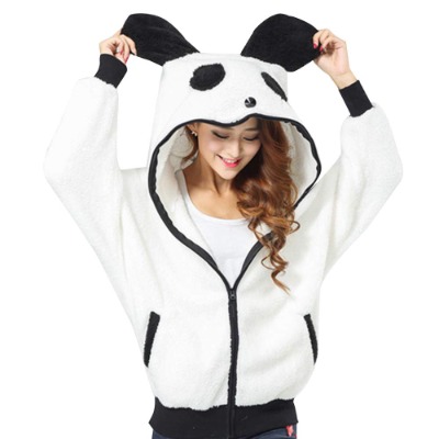 Women's Panda Ear Tail Zip Up Hoodie Sweatshirt Outerwear With Pocket (Panda), Panda, Large,x-large