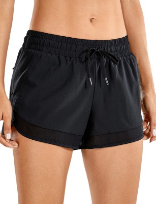 CRZ YOG Women's Quick-Dry Loose Running Shorts Built-in Brief Athletic Shorts with Zip Pocket-3 Inches