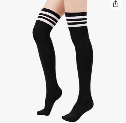 Zando Womens Stripes Thin Tube Socks Thigh High Tights Over Knee Socks Casual Knee High Stockings Striped Thigh Highs - One Size A 1 Pair Black