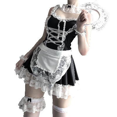 BABKAS, Maid Dress Halloween Maid Outfit anime cosplay Sweet Classic Lolita Apron Maid Dress with Socks