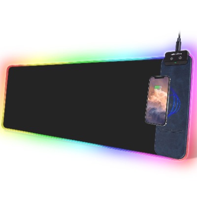 FutureCharger Wireless Charger Gaming Mouse Pad, 10W Wireless Charging Keyboard Pad, Extended RGB Mousepad, Office Desk Mat for iPhone 13/12/12Pro/11 Pro/Xs Max/XR/X,Galaxy S10/S9 31.49x11.81inch-Blue