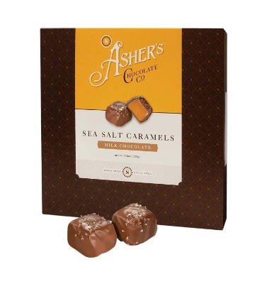 Asher's Chocolates, Chocolate Covered Sea Salt Caramels, Gourmet Sweet and Salty Candy, Small Batches of Kosher Chocolate, Family Owned Since 1892 (7.8 ounce, Milk Chocolate)