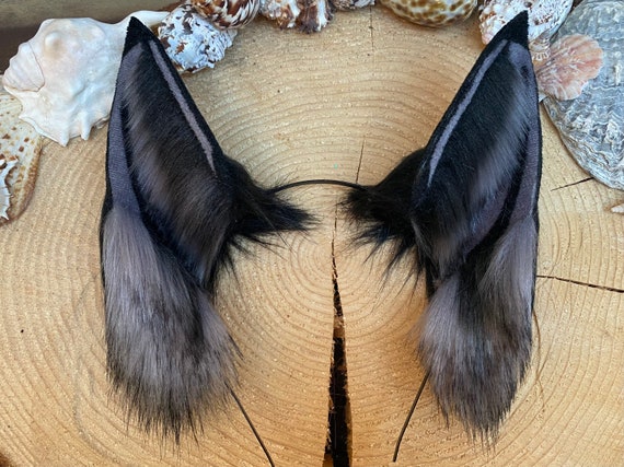 Cosplay Ears Realistic Fox Ears Cosplay Grey Black Fox Ears | Etsy Sweden