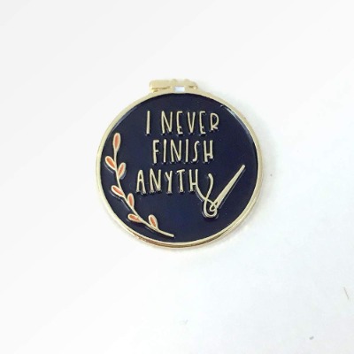 I Never Finish Anything Black  Gold Sarcastic Enamel Needle Minder