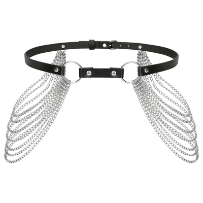 Punk Black Waist Chain Belt，SANSTHS 7 Layered Belly Body Chains Stylish Waist Belt Body Jewelry for Women and Girls (B-Black)