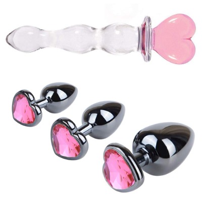 Heart Shaped Anal Plugs Butt Plug Anal Trainer Sets Personal Massager for Unisex Masturbation Sex Factory(Pink)