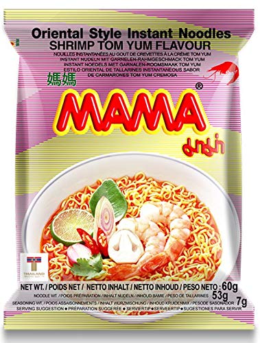 MAMA Noodles Shrimp Tom Yum Instant Noodles with Delicious Thai Flavors, Hot  Spicy Noodles w/ Shrimp Tom Yum Soup Base, No Trans Fat w/ Fewer Calories Than Deep Fried Noodles 30 Pack
