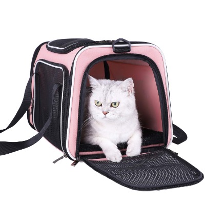 petisfam Pet Carrier for Medium Cats and Small Dogs with Washable Cozy Bed, 3 Doors and Shoulder Strap. Easy to get cat in, Easy to Storage and Escape Proof