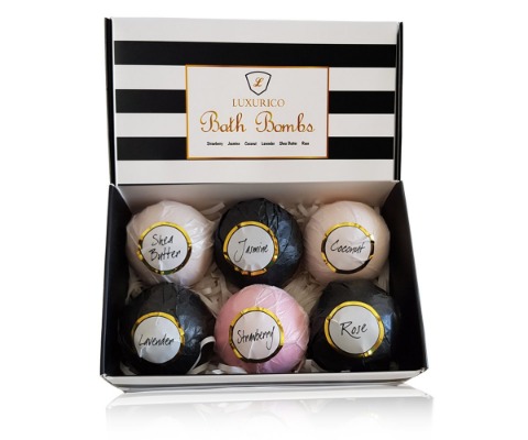 Luxurico Bath Bombs Gift Set 6 Natural Fizzies, Shea Butter & Lavender Dry Skin Moisturize, Perfect for Bubble & Spa Bath. Handmade Birthday Gift idea For Her/Him, wife, girlfriend, men, women