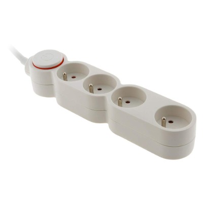 Bloc Home 4 prises 16A 2P+T avec interrupteur et fiche extraplate - Blanc - câble HO5VV-F 3G1 1,5m