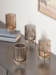 NEW Four Standing Tealight Holders - Grey & Amber