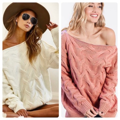 Women's Cable Knit Wide Neck Pullover Sweater Top | Etsy