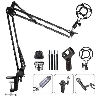 Eastshining Upgraded Adjustable Microphone Suspension Boom Scissor Arm Stand with Shock Mount Mic Clip Holder 3/8'' to 5/8'' Screw Adapter -for Blue Yeti, Snowball  Other Microphones