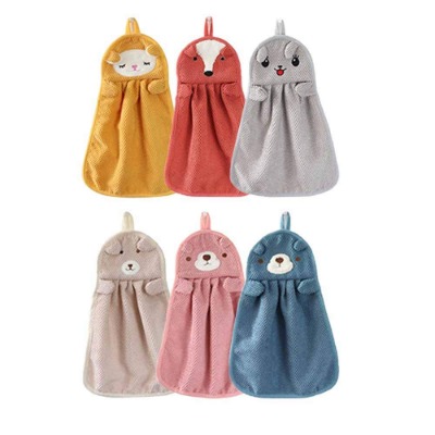 BATTILO HOME 6 Pack Hand Bath Towel Kitchen Towels Microfiber Hand Towel with Convenient Hanging Loop Machine Washable Ultra Absorbent Fast Drying (Cute Animals)