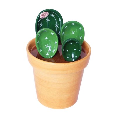 Creative Cactus Ceramic Measuring Spoon Baking Scale Measuring Spoon Household Kitchen Ceramic Salt and Sugar Small Spoon with Base