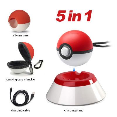 5 in 1 Pokeball Plus Charger Stand Charging Station Holder Fast Charging Cord Cable, Carrying Case, Silicone Cover Pokeball Accessories Kit for Nintendo PokÉMon Lets Go Pikachu Eevee Game Controller