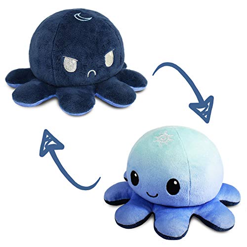TeeTurtle | The Original Reversible Octopus Plushie | Patented Design | Light Blue + Dark Blue | Day + Night | Show Your Mood Without Saying a Word!