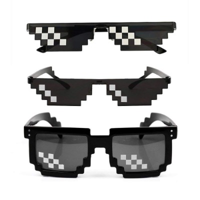 3 Pack Sunglasses Men Women Glass 8 Bit Pixel Mosaic Glasses Props Sunglass Toy Black
