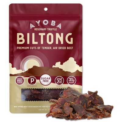 Ayoba Rosemary Truffle Biltong - Grass Fed, Keto & Paleo Certified Beef Snack - Better Than Jerky Tender Steak Cuts - Whole 30 Approved, No Sugar, Gluten Free, No Nitrates (2 Ounce)
