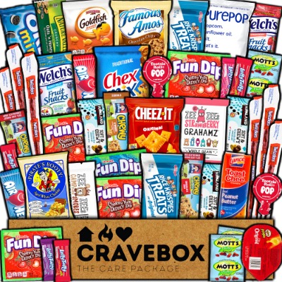 CraveBox Care Package (45 Count) Snacks Food Cookies Granola Bar Chips Candy Ultimate Variety Gift Box Pack Assortment Basket Bundle Mix Bulk Sampler Treats College Students Office Staff Halloween