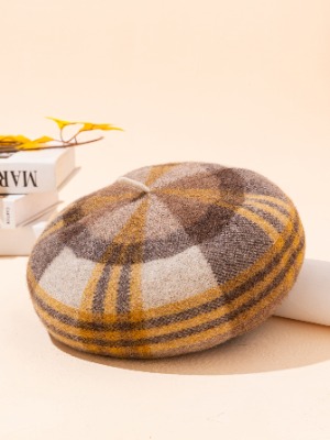 EMERY ROSE Woolen Plaid Print Beret
