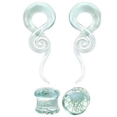 TOPBRIGHT 0G 00G 1/2 inch Spiral Glass Tapers with Jellyfish Ear Expander Plugs Glass Ear Piercing Gauges