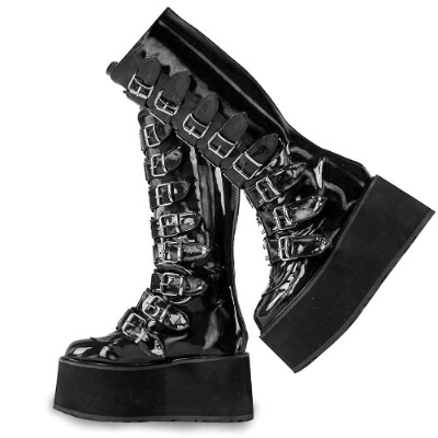 Womens Chunky Platform Knee High Boots High Heel Round-Toe Zip Punk Goth Mid Calf Combat Boots For Women