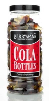 Original Cola Bottles Retro Sweets Gift Jar by Berrymans Sweet Shop - Classic Sweets, Traditional Taste.