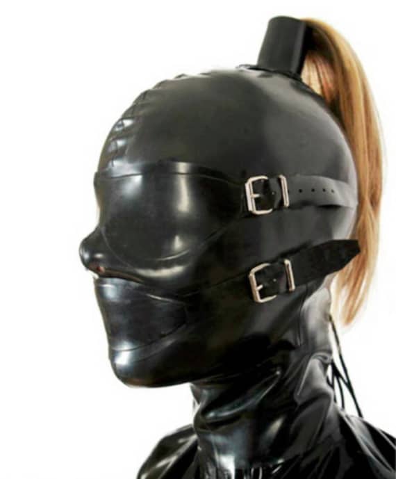 Latex Hood Mask Face Cover met Holle Vlecht Tube Kan Blonde | Etsy Nederland