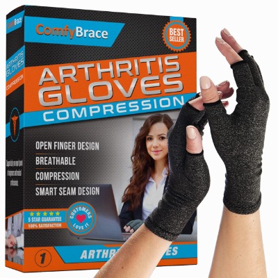 Comfy Brace Arthritis Hand Compression Gloves – Comfy Fit, Fingerless Design, Breathable & Moisture Wicking Fabric – Alleviate Rheumatoid Pains, Ease Muscle Tension (Small)