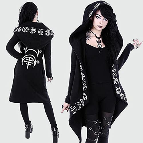 ZIEM Women Gothic Chic Hooded Sweatshirt Plus Size Cotton Loose Moon Plain Print Punk Hoodie Irregular Cardigan