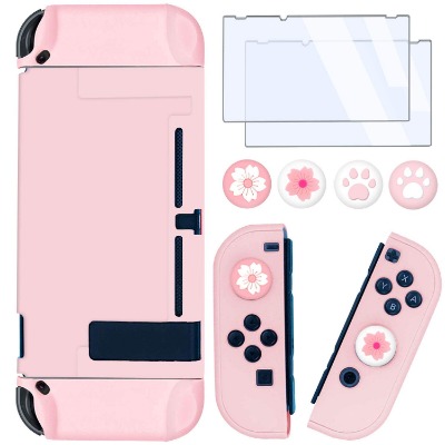BRHE Dockable Switch Protective Case Cover for Nintendo Switch Joy-Con Controllers with Glass Screen Protector, Anti-Scratch Shock-Absorption Grip Cover (Cute Pink)