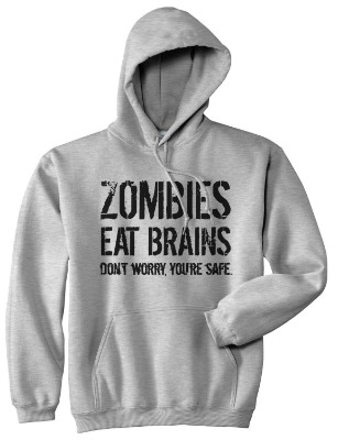 Zombies Eat Brains So Youre Safe Hoodie Funny Costume Halloween Sweatshirt (Light Heather Grey) - L