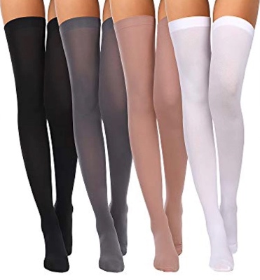 4 Pairs Women's Silk Thigh High Stockings Nylon Socks for Women Halloween Cosplay Costume Party Tights Accessory : Clothing, Shoes & Jewelry