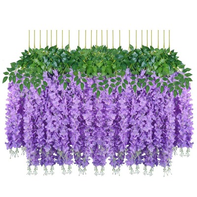 Cettkowns 24-Pack 3.6 Feet/Piece Artificial Flowers Fake Wisteria Garland Hanging Wisteria Silk Flowers for Home Garden Weddings Party Decor (Purple)